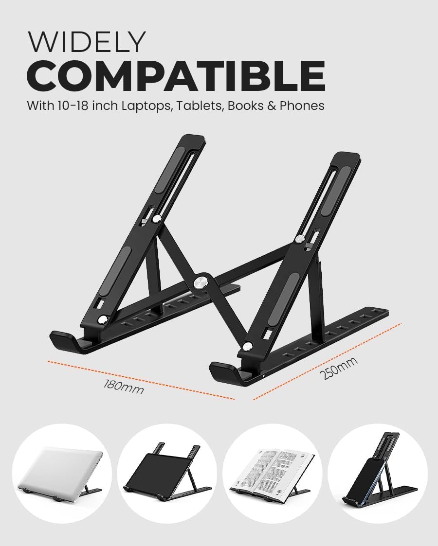 6M Supporto per laptop regolabile per scrivania, supporto per laptop pieghevole in alluminio, supporto per laptop in piedi, compatibile con MacBook/tutti i laptop e tablet fino a 17,3 pollici