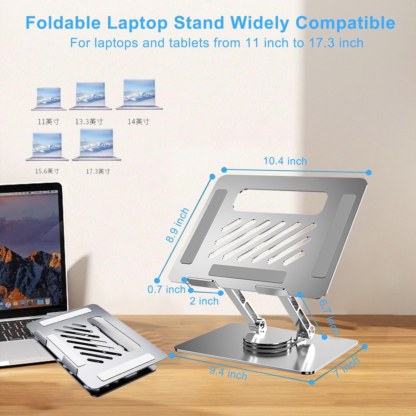 12M Supporto portatile per laptop in alluminio con altezza regolabile, supporto per laptop pieghevole ventilato con custodia per laptop, MacBook, tablet e libri