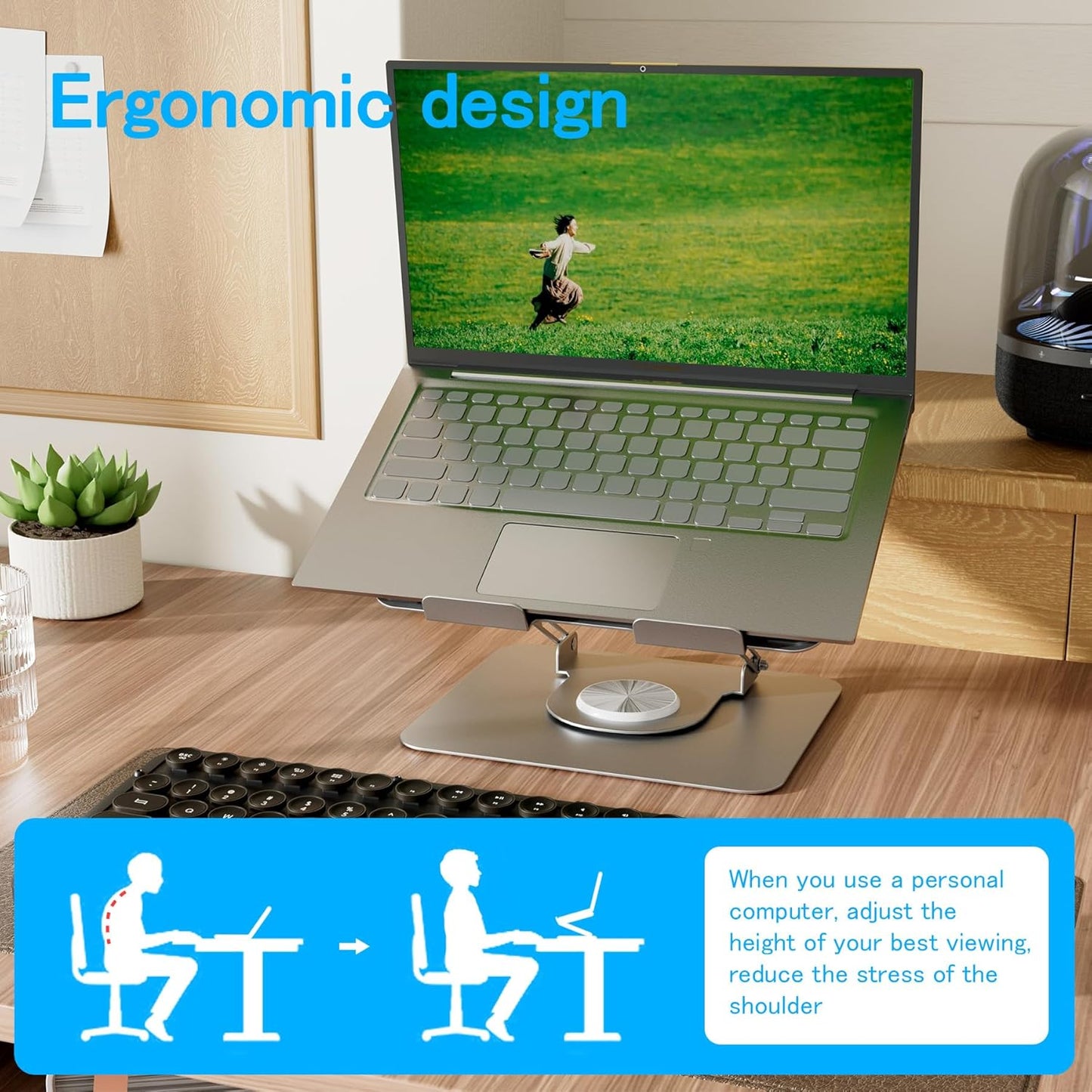 Adjustable Computer Stand, Ergonomic Riser with 360° Rotating Base